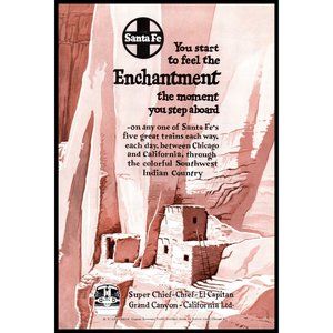 1953 Santa Fe Rail Super Chief Grand Canyon El Capitan Vintage Print Ad Wall Art